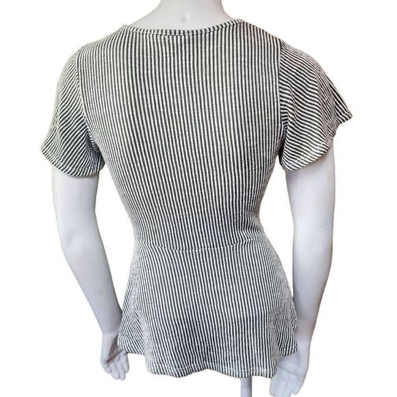 Caution to the Wind Green & White Striped Faux Wrap Top (S) - Picture 4 of 5